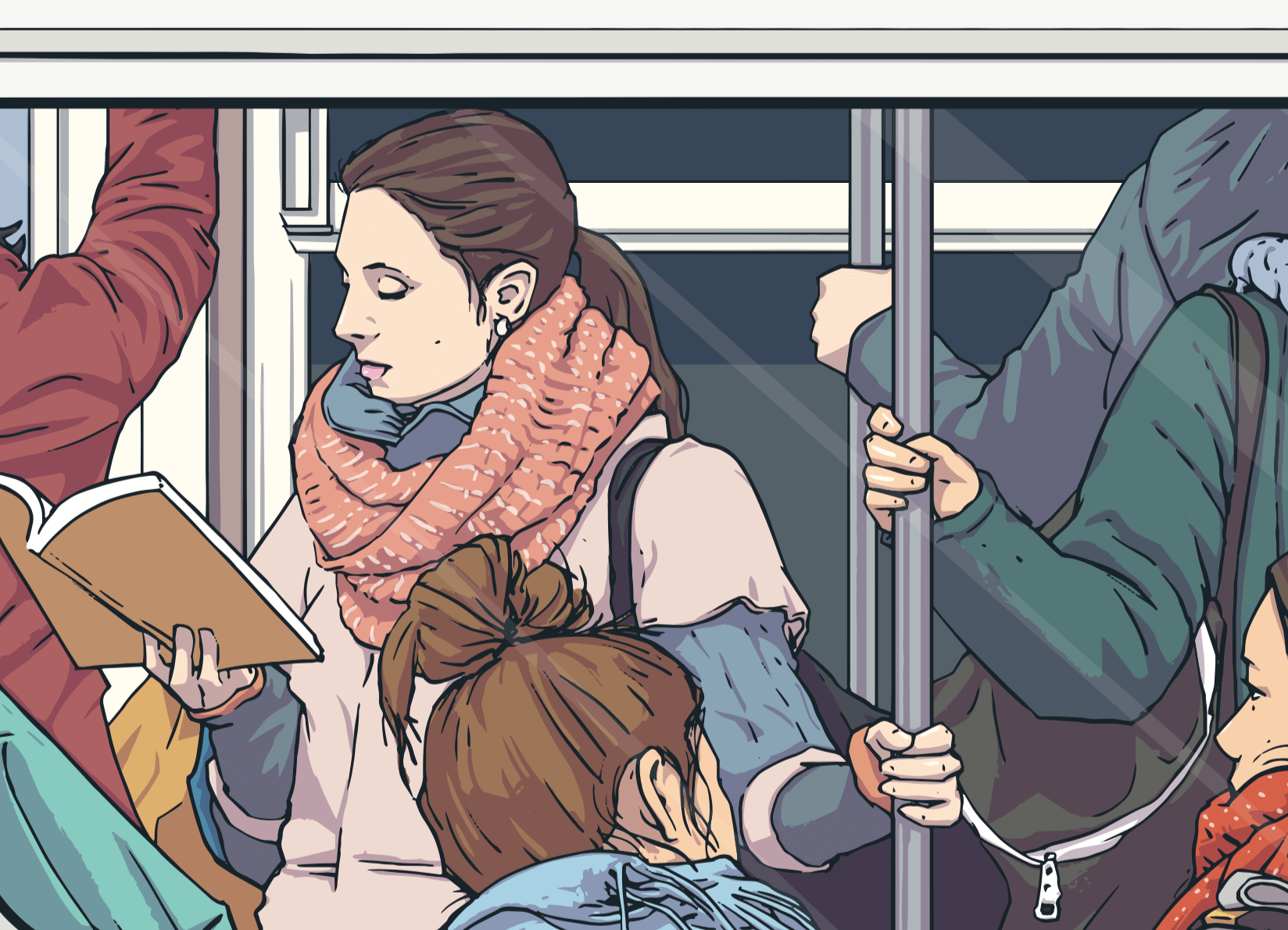 電車の中の女性